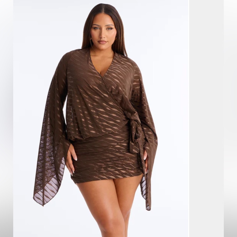 Fashion Nova Brown sheer patterned print Mini Dress